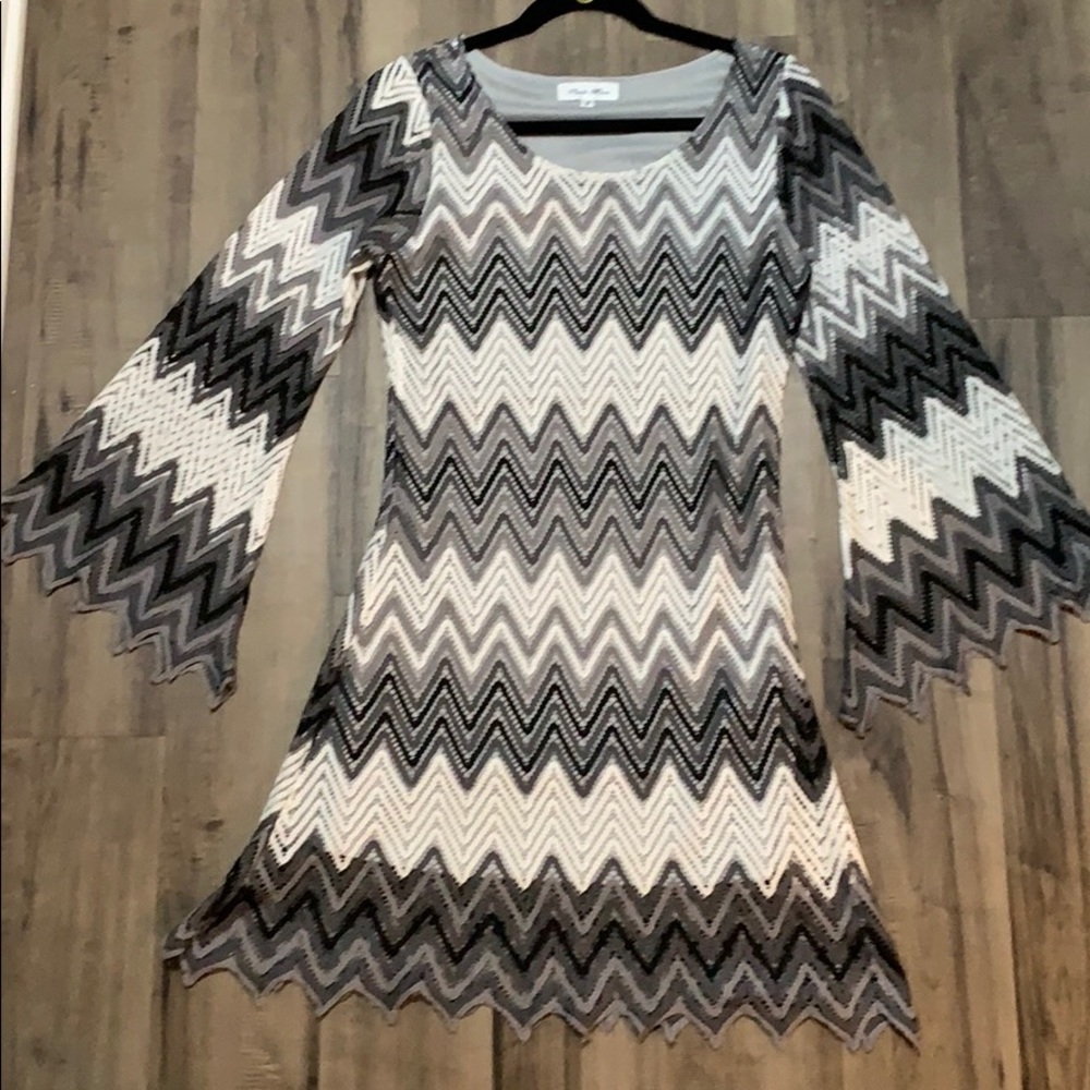 Lace Chevron Dress with Bell Sleeves